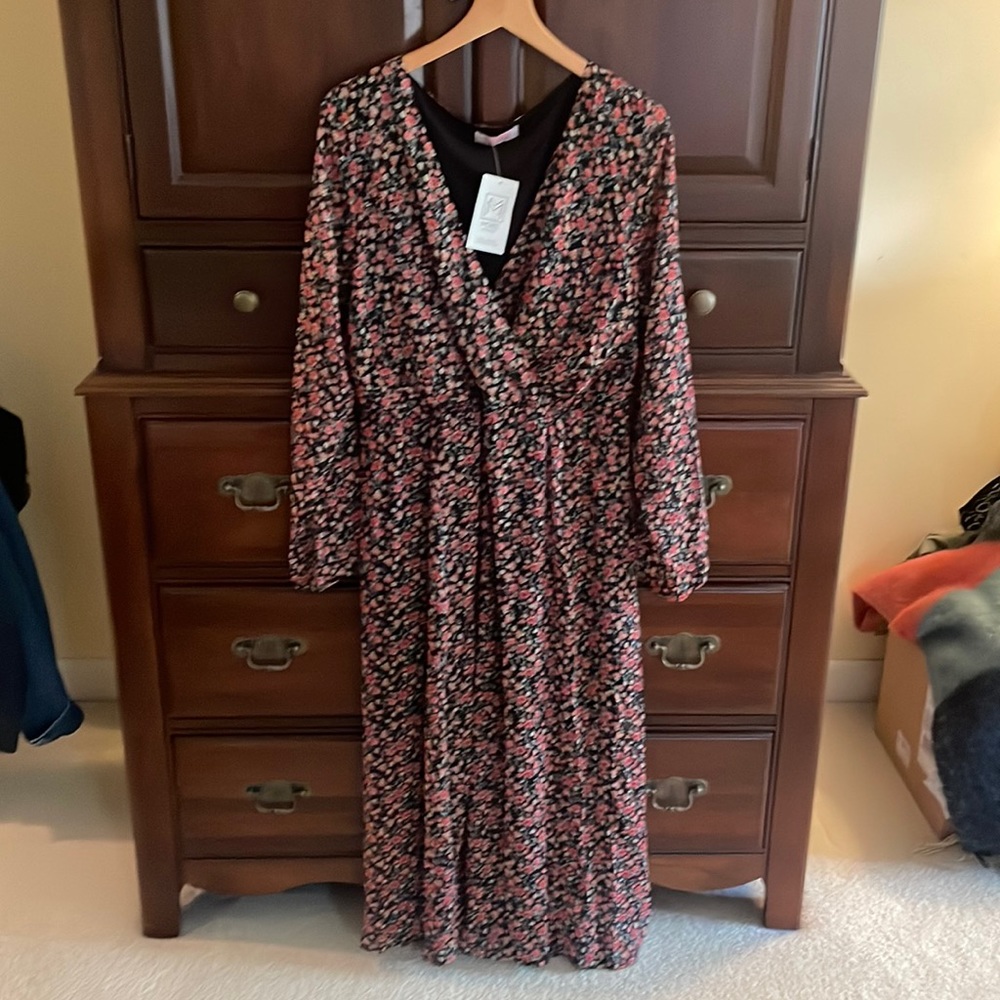 Floral Maxi Dress - Black and Pink